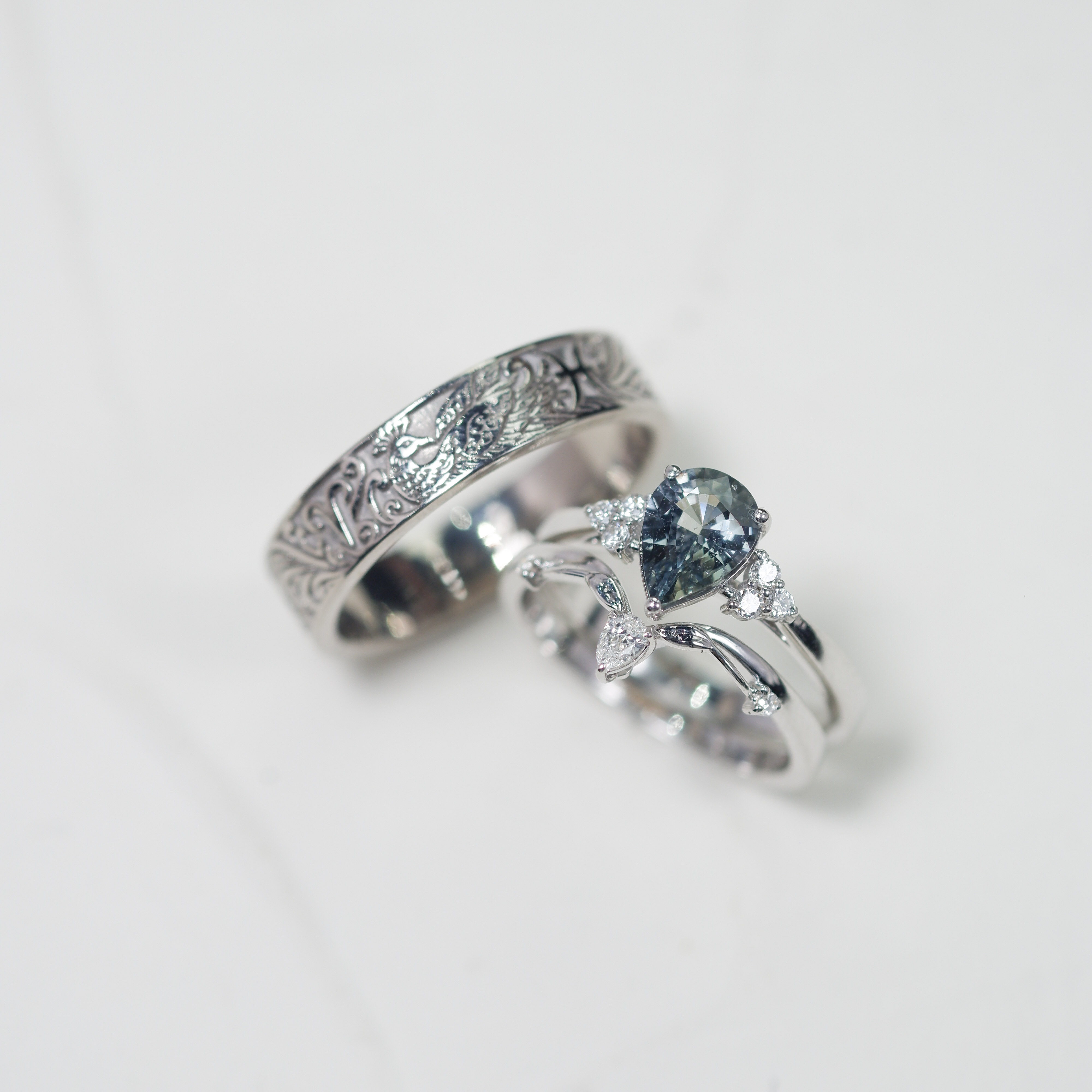 Verdant Lagoon Wedding Rings