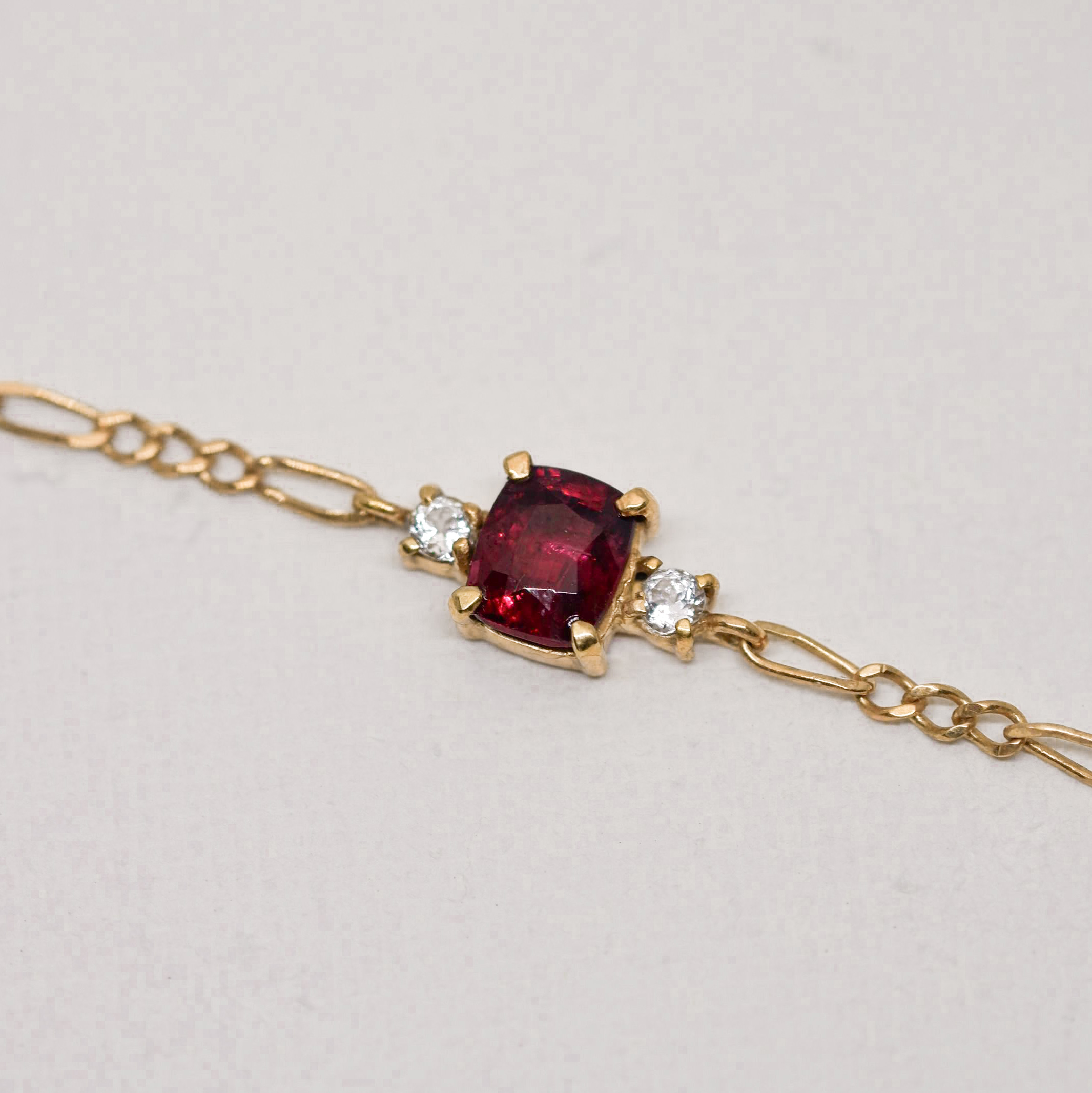 Red Spinel with Diamonds Chain Bracelet