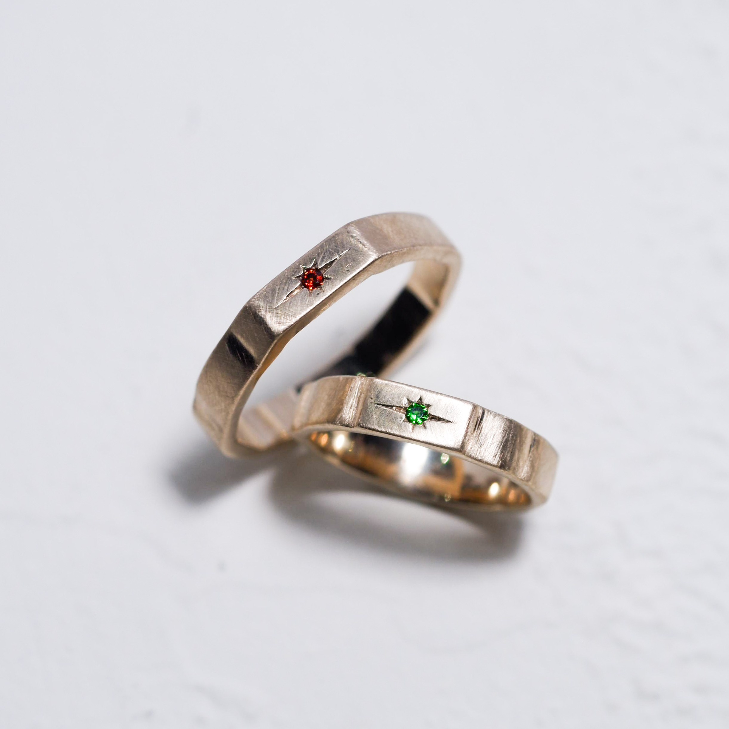 Birthstone Rough-Textured Wedding Bands